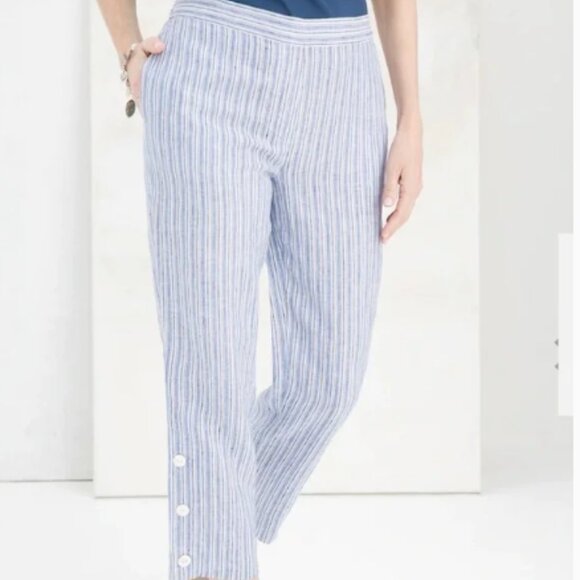L Chico’s 100% Linen Striped Pants - Picture 1 of 13